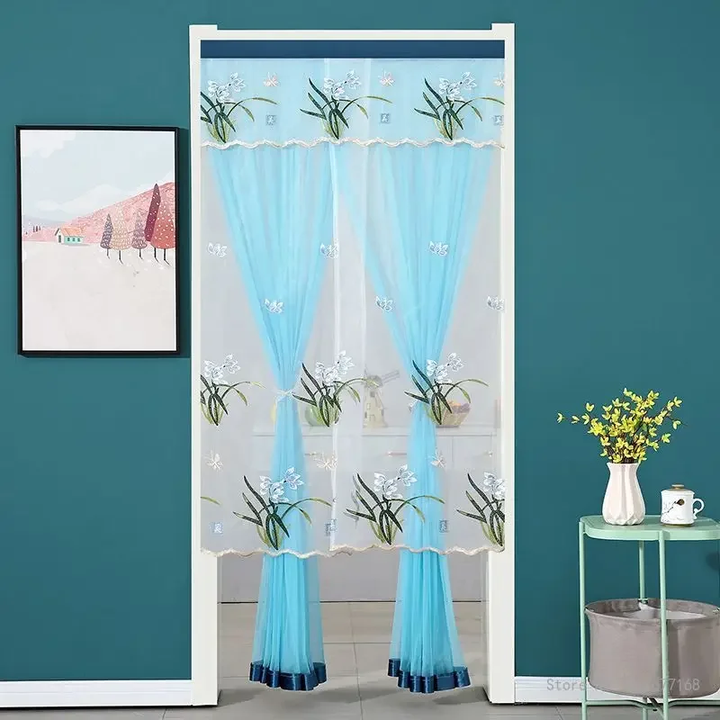 Anti-Mosquito and Insect-proof Door Curtain, Lace Partition Curtain, Anti-fly, Kitchen and Bedroom Decor, Free Punch Home Summer