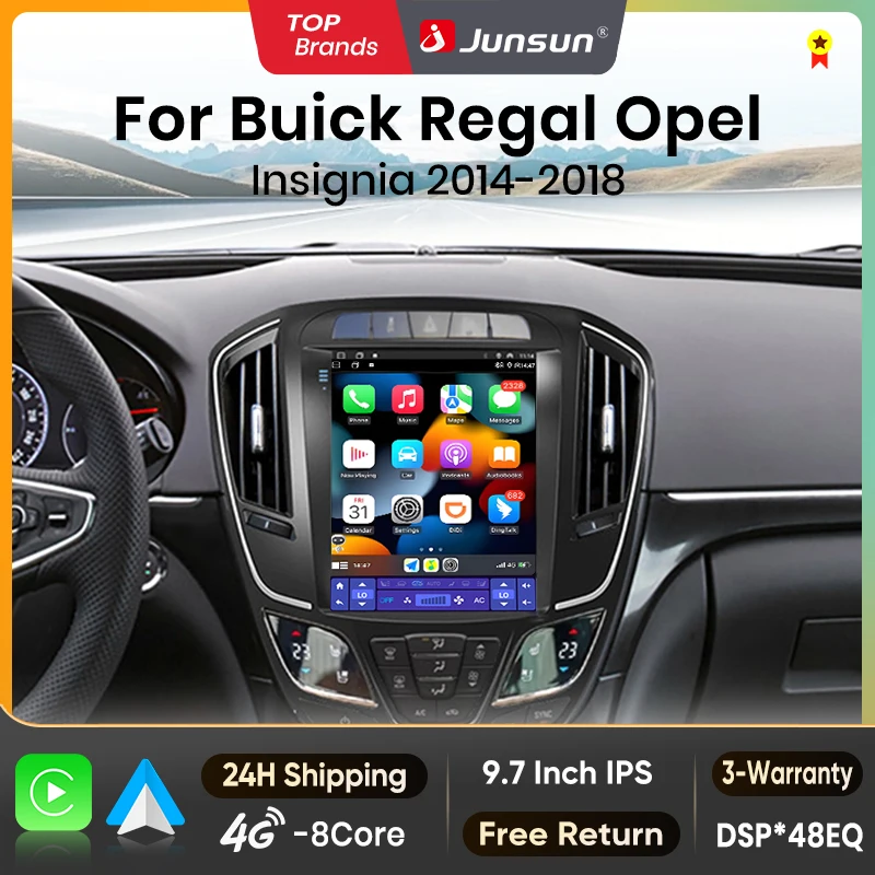 Radio para coche Junsun de 9,7 pulgadas estilo Tesla con Android para Buick Regal y Opel Insignia 2014-2018, inalámbrico para Apple CarPlay, pantalla IPS, reproductor de vídeo estéreo multimedia, sistemas inteligentes para automóvil, autorradio 2 Din, unidad principal, navegación GPS, BT, DSP, RDS 1