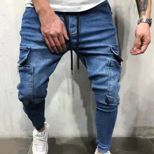 

Autumn Winter Men's Multi-Pocket Jeans Business Casual Classic Style Fashion Men's jeans Black Blue Pants