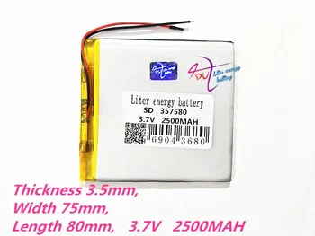 357580 3.7V 2500MAH Polymer rechargeable batteries For MP4 MP5 GPS DVD DVR mobile video game PAD E-books 357680