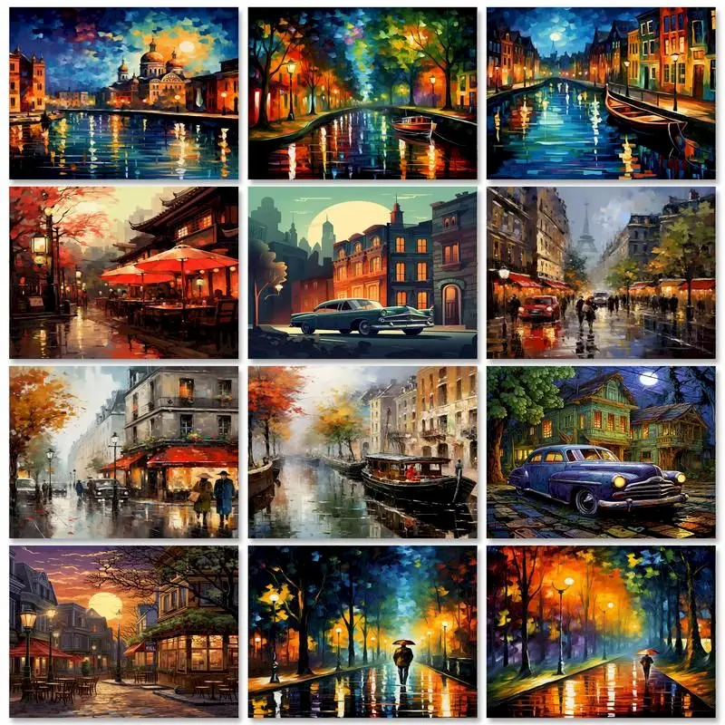 

GATYZTORY Abstract Oil Painting By Number On Canvas City Street Scenery Acrylic Paints Coloring By Numbers Handmade Wall Decor