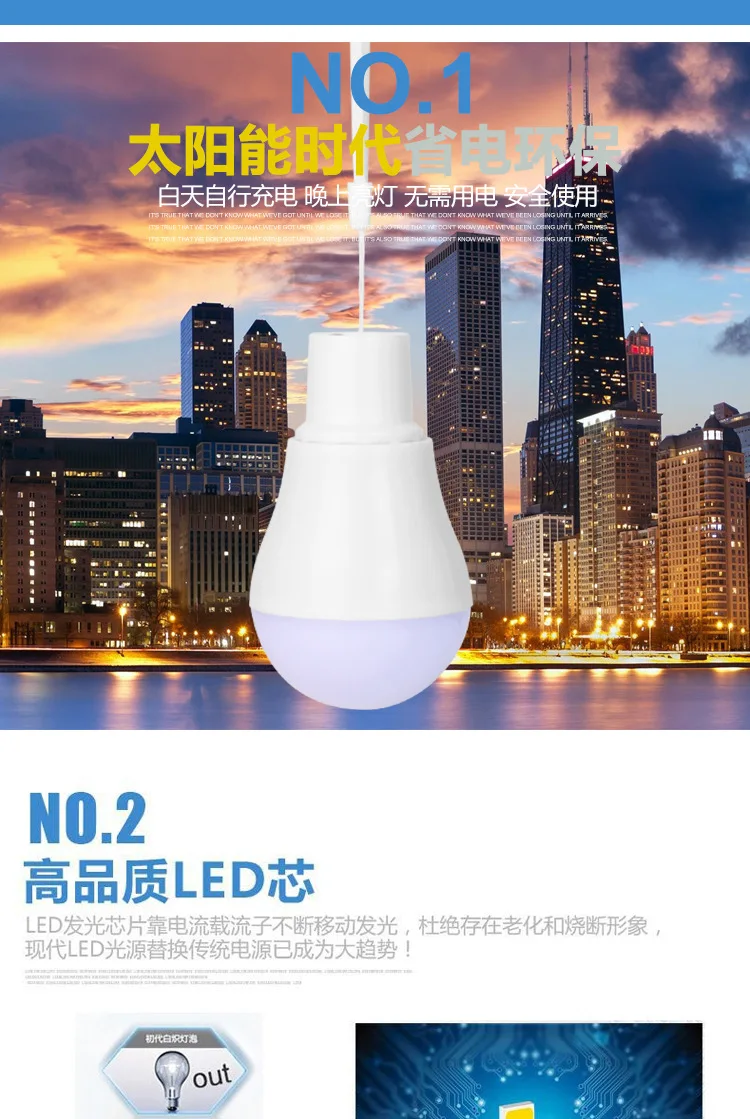 Description Picture 4 of itemSolar Powered Lamp Portable Led Bulb Lights Rechargeable Camp Tent Night Fishing Emergency Solar Energy Panel Sunlight