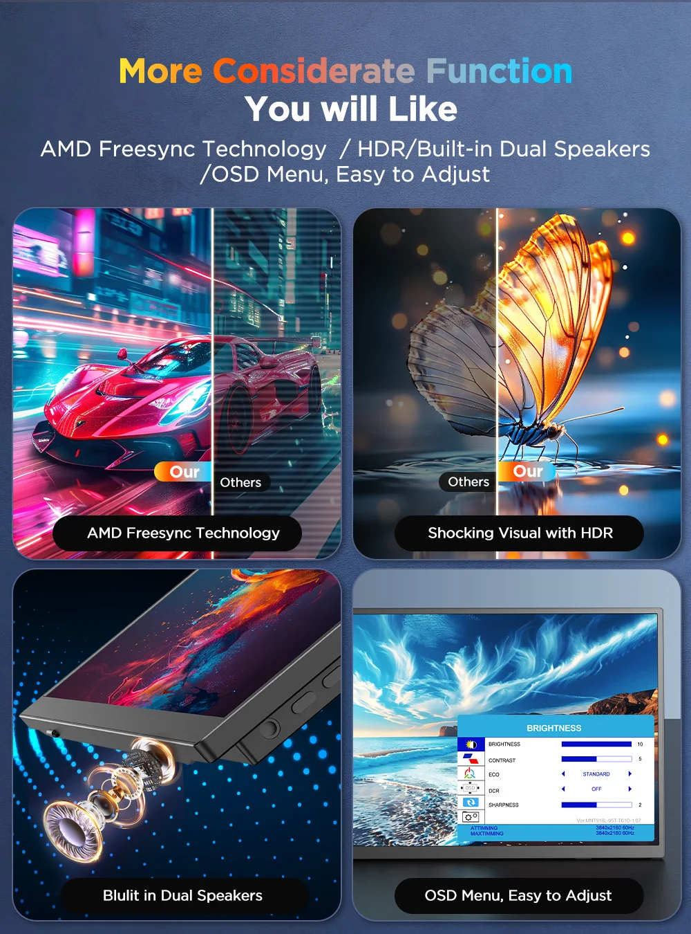 UPERFECT 15.7인치 4K UHD 터치스크린 휴대용 모니터 100% sRGB USB-C HDMI HDR FreeSync 눈 보호 외장형 노트북 디스플레이 (데스크톱, 맥, 스마트폰, 태블릿, PS5/4