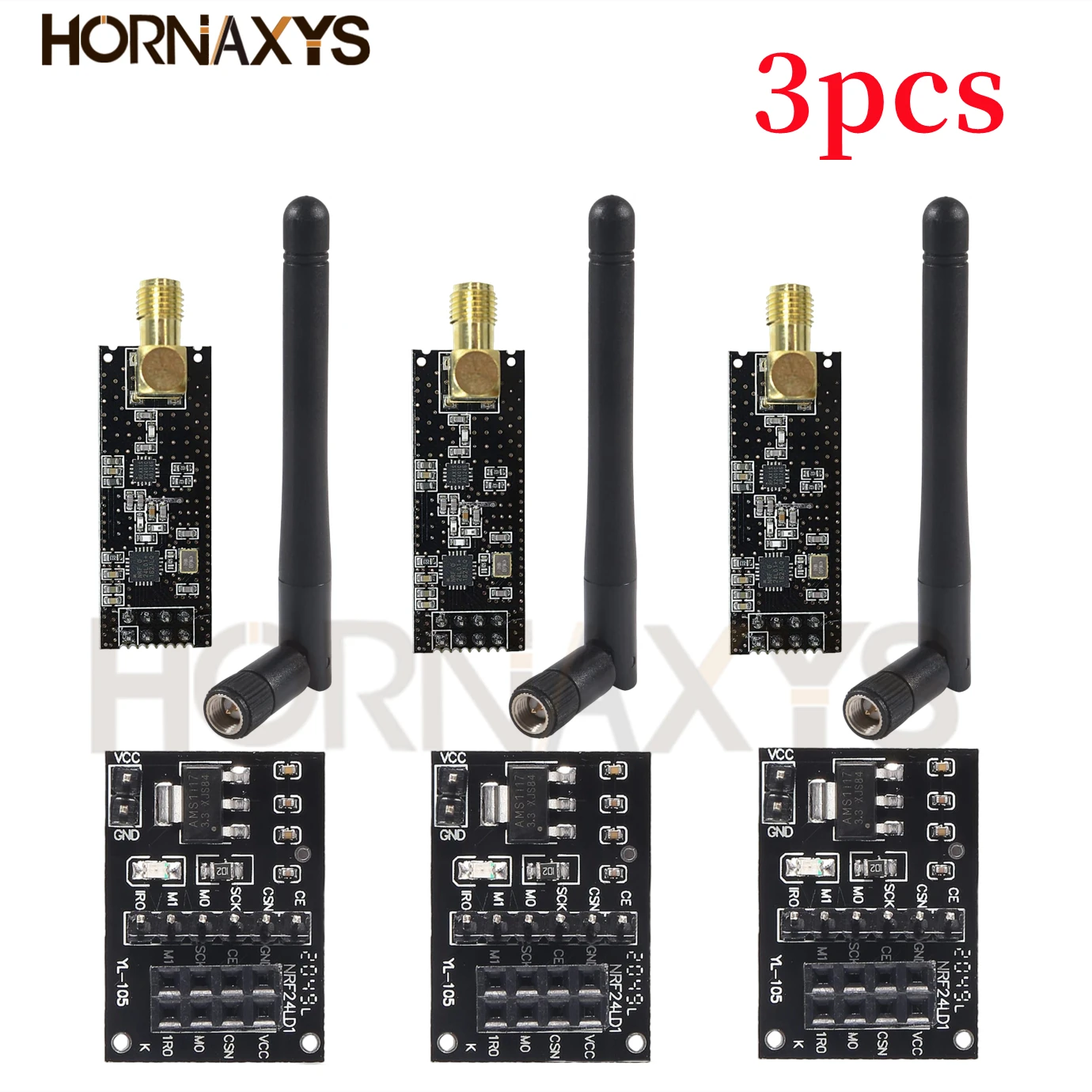5-Pack Long-Range Wireless Transceiver Modules with Antenna and Breakout Adapter