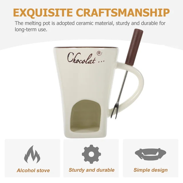 Csokoládé Fondue Edények Szép Desszert Tál Konyhai Kiegészítő Sajt Melegebb Vaj Kerámia Olvadó Kompakt Szett - Image 5