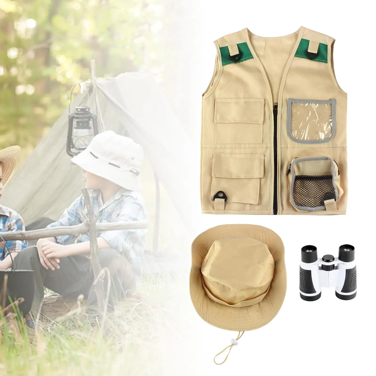 Children Toys Explorer Costume kits Binoculars Cargo Vest and Hat Role Play  Backyard Costume Multi-Pocket for Outdoors Coat - AliExpress