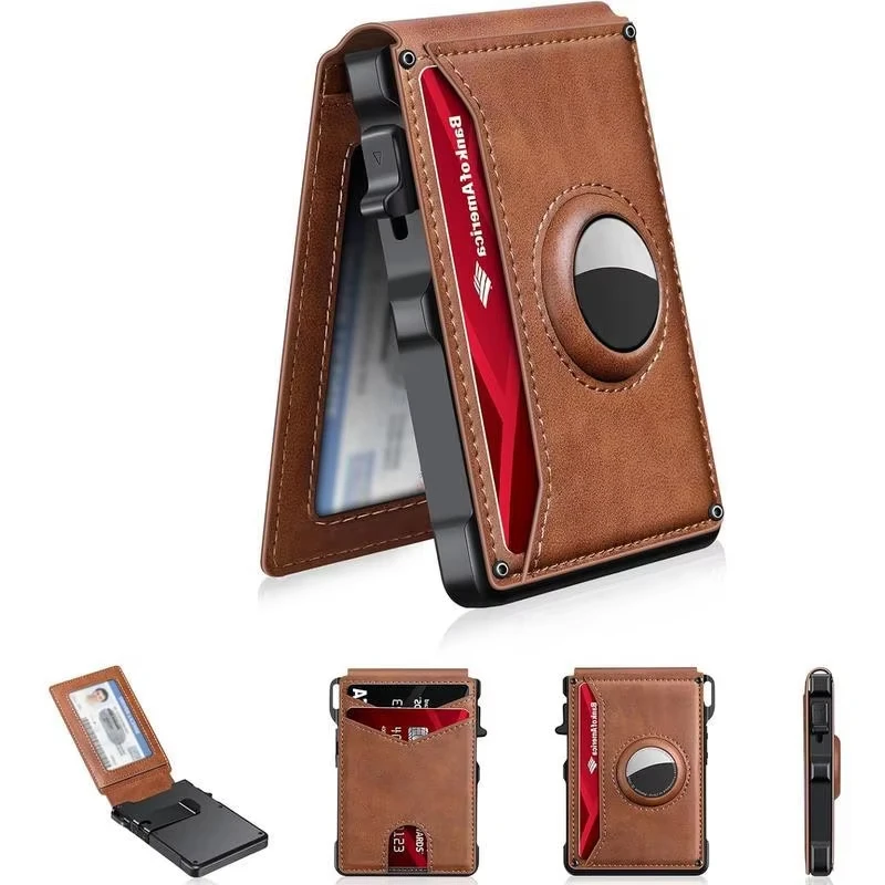 Men's Pop-Up Aluminum Carbon Fiber RFID Blocking Wallet with AirTag Slot