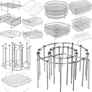 Stainless Steel Air Fryer Accessories Portable Meat BBQ Grill Rack ForCosori/Philips/Ninja Air Fryer Oven Baking Cooking Holder