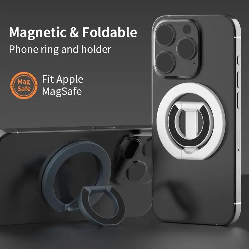 Double Magnetic Mobile Phone Ring Holder Compatible with iPhone 16 15 14 13 Series MagSafe Removable Smart Phone Grip Kickstand