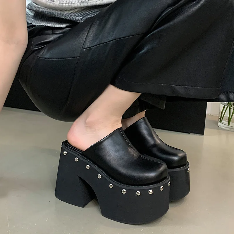 Black Platform Sandals Wedge High Heels Women Closed Toe