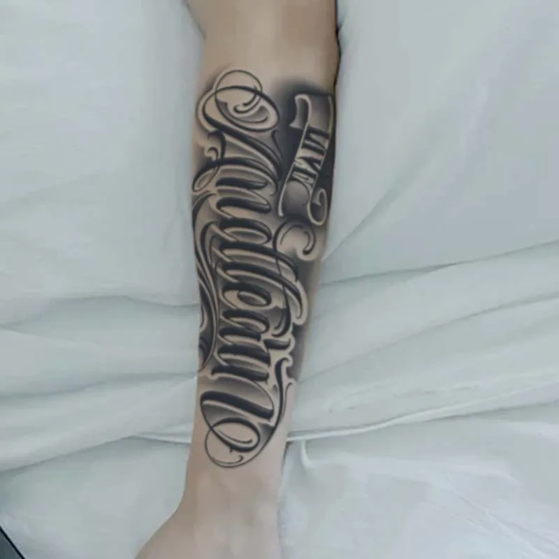 1pc Rounded Font Arm Waterproof Temporary Tattoo, Long-Lasting 1-2 Weeks, Realistic Semi-Permanent Fake Tattoo 3