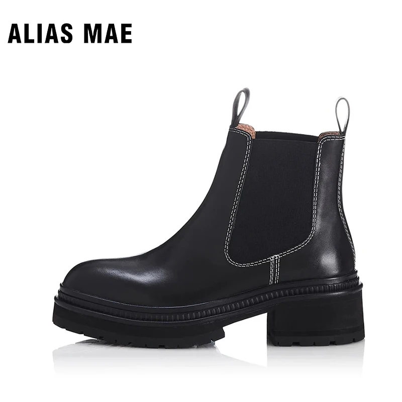 

ALIAS MAE ELLA Genuine Chelsea Boots Women's 2023 New Autumn/Winter Round Toe Short Boots Thick Sole Martin Boots