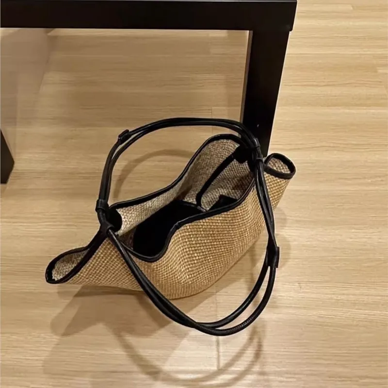 Summer Straw Woven Tote Bag Women Large Capacity Vacation Beach Seaside Bag Ladies Deformed Pleated Casual Versatile Handbag New