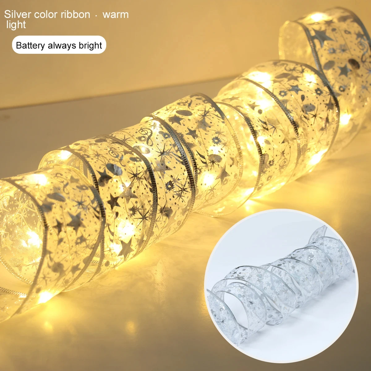 thumbnail image 1 of Guirnalda de luces navideñas con cinta decorativa para el hogar, adorno para árbol de Navidad 2024, regalo de Navidad para Año Nuevo 2025, 1 of 5