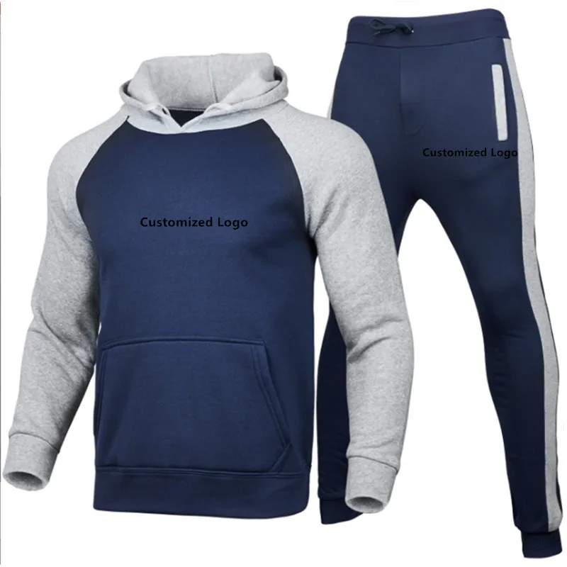 Fashion Men Customized Trendy Brand Logo Hoodies Triple Patchwork color matching Spring New Men Long Sleeve Hoodies Set Tops