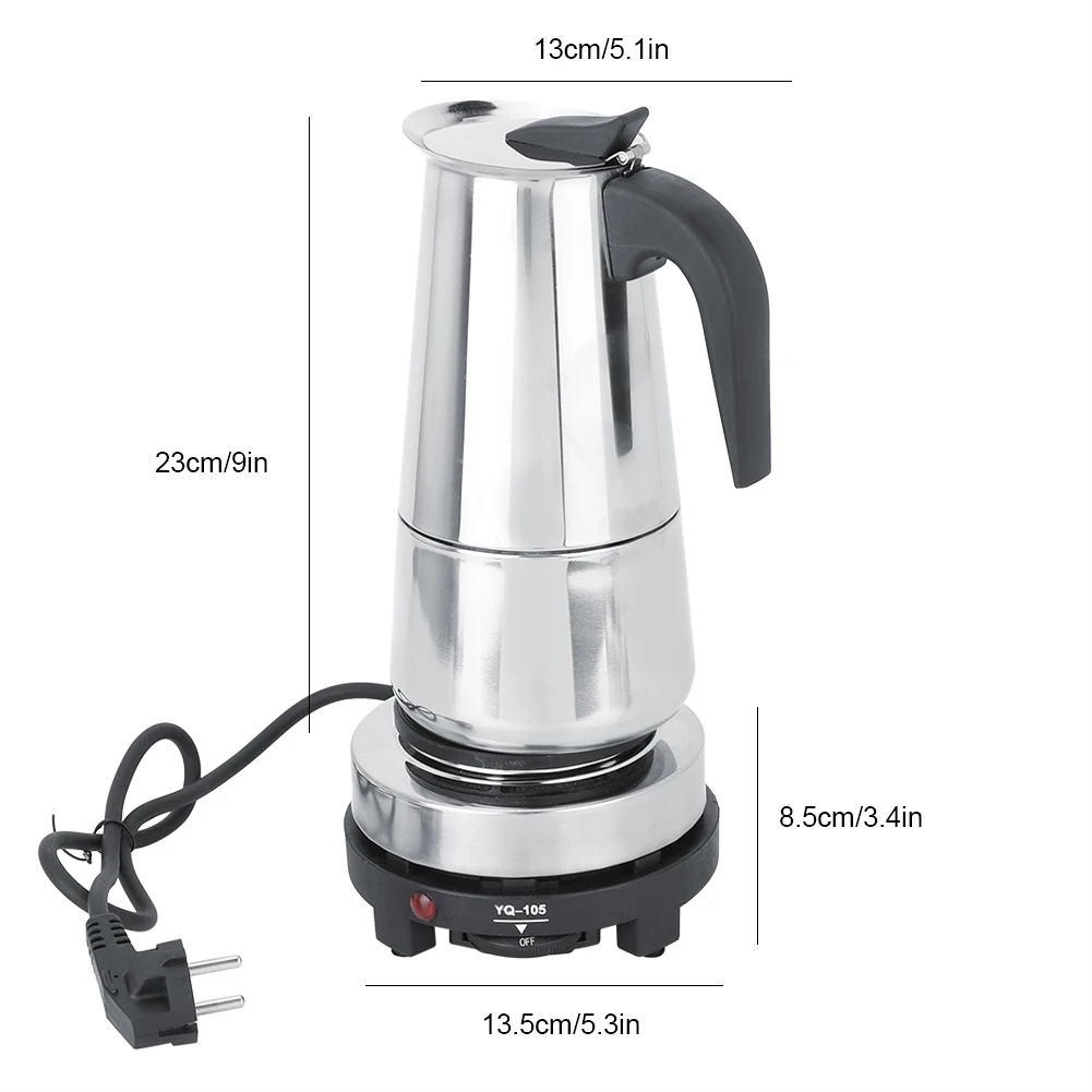 450ml Stainless Steel Electric Stove Coffee Pot Maker Heater Set EU Plug 220-240V Electric Stove Stainless Steel