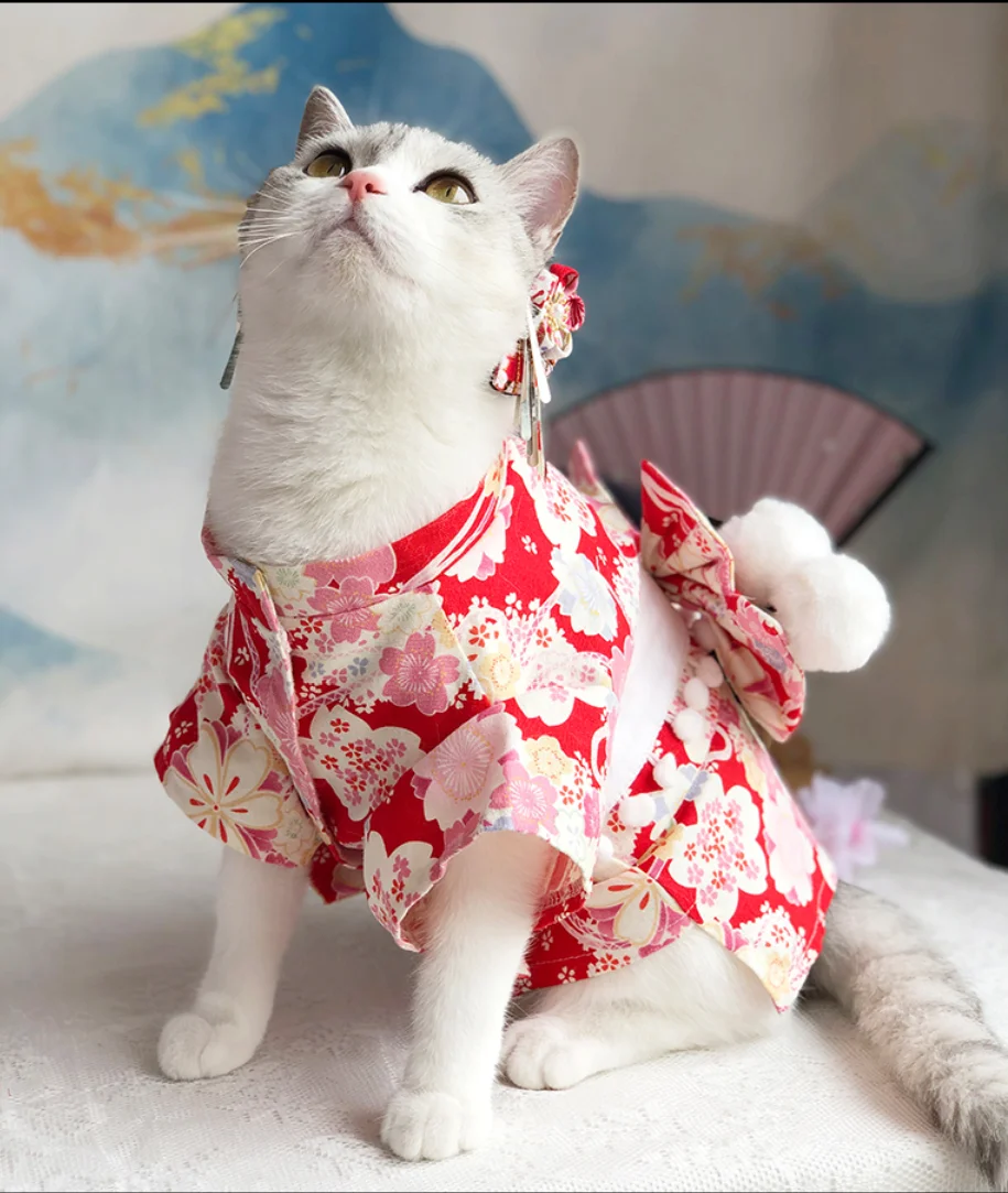 J1029＃小园与小羊(PET)鹿屿切り売り海外人物マステ女の子 Formal Pet Dog National Costume, Japanese Style Cat Clothes