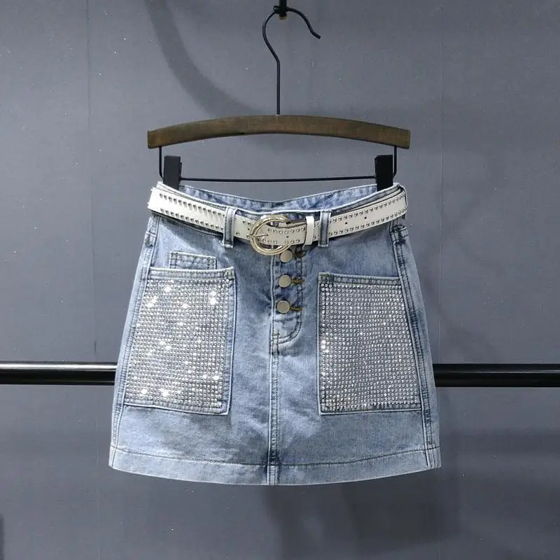 Korean small design half length jeans fashion 2022 new  denim skirt  Cotton  Casual  Straight  Button  clothes  tennis skirt