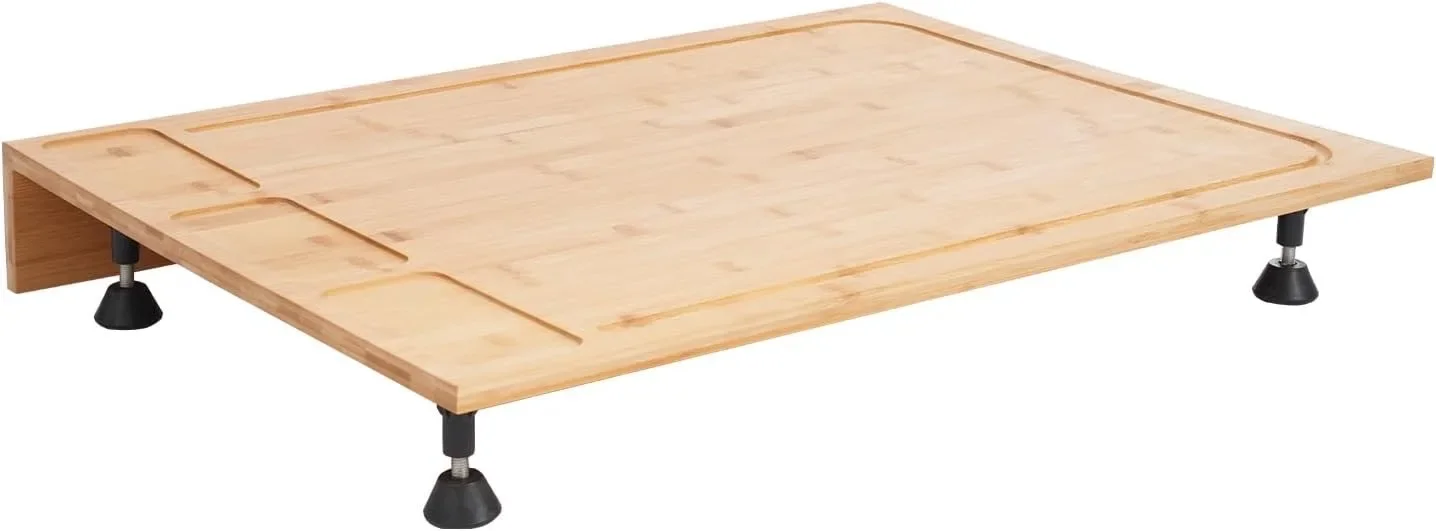 Große obere Abdeckung aus Bambusherd mit verstellbaren Beinen, 29,5" × 21" Schneidebrett und Arbeitsplattenschutz für Gas- und Elektroherde – Detail 3