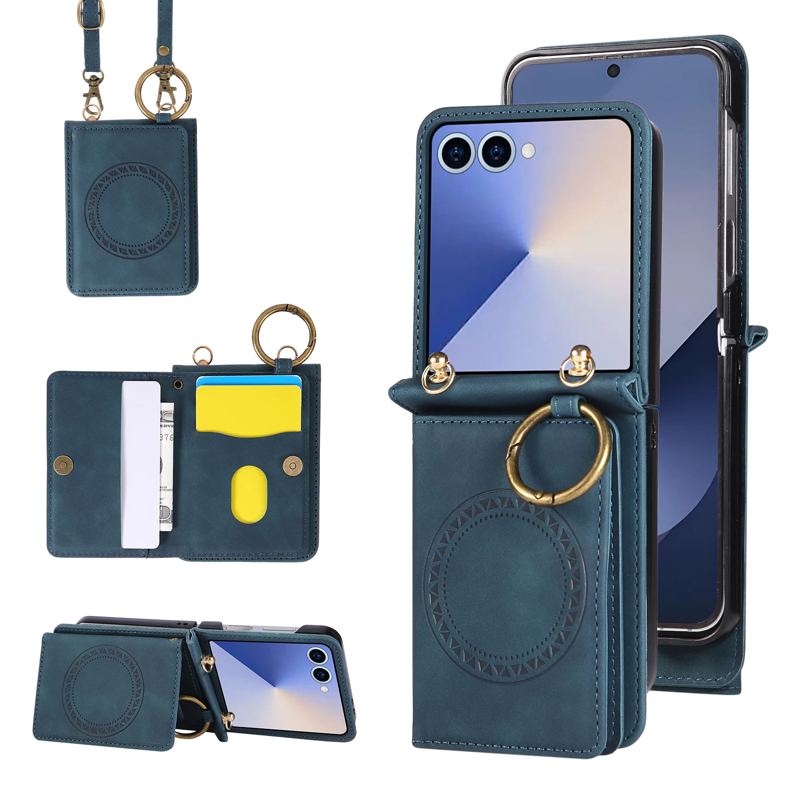 Leder-Magnetbrieftasche mit Kartenhalter Handyhülle für Samsung Galaxy Z Flip 8 7 6 5 4 ZFlip7 Flip6 Flip5 Umhängetasche Cover – Detail 14