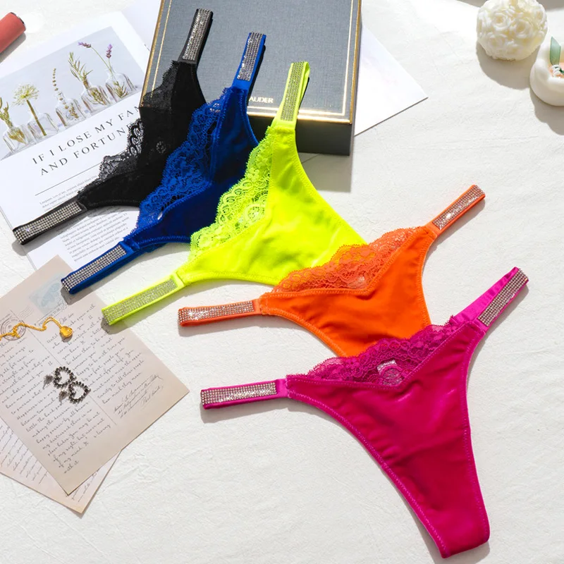 Bragas con diamantes de imitación para mujer, ropa interior