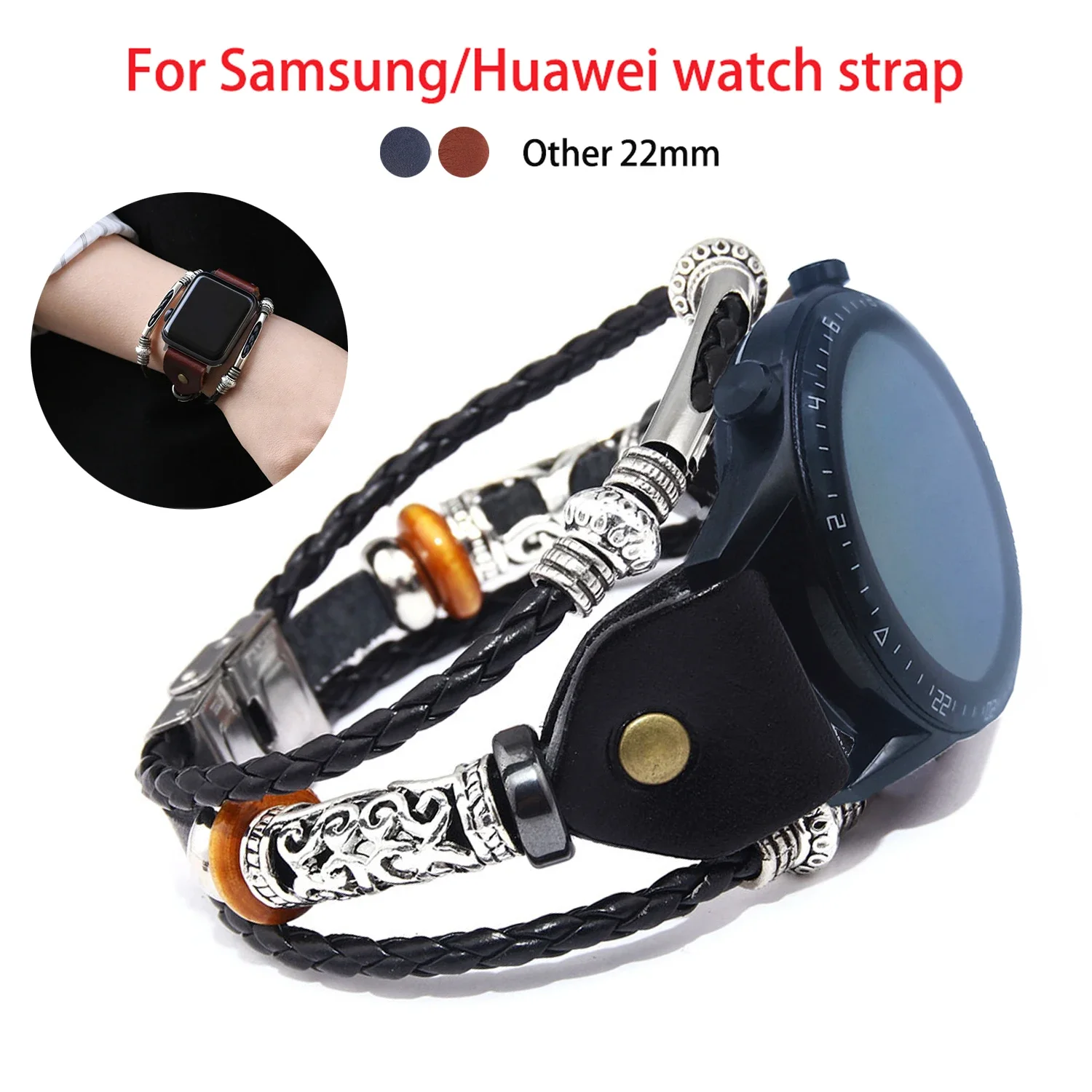 

Ремешок кожаный для Huawe Watch GT2 46 мм, браслет для Samsung Galaxy Watch 3 45 мм 46 мм S3, 22 мм