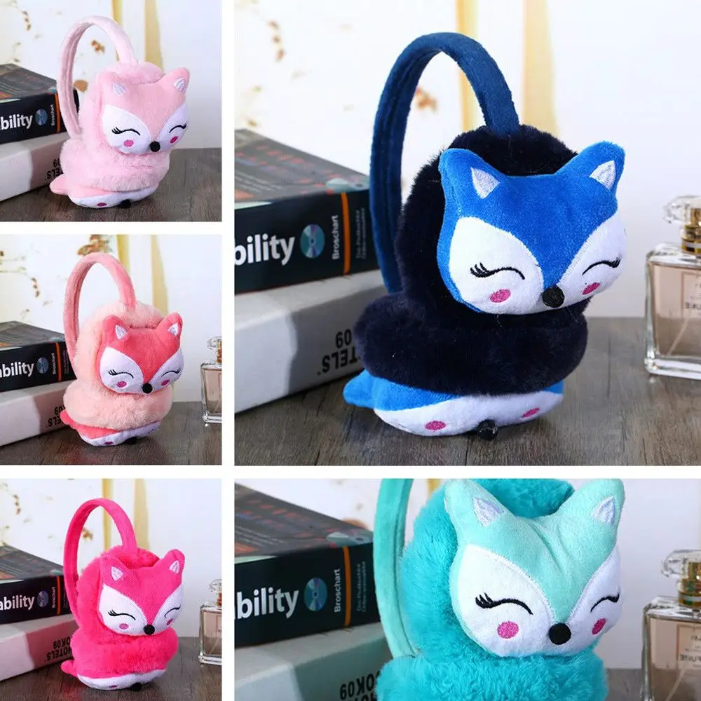 Cartoon Fox Winter Warm Earmuffs Plush Thick Soft Adjustable Ear Cover Ear Protection Warmth Muffs For Aldult Kids warm earmuffs
