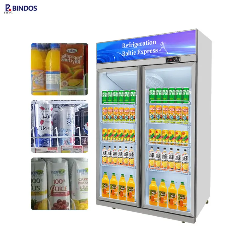 Commercial Supermarket Fruit Dink Display Fridge Two Glass Door Vertical Freezer Bar And Canteen Glass Door Display Cooler