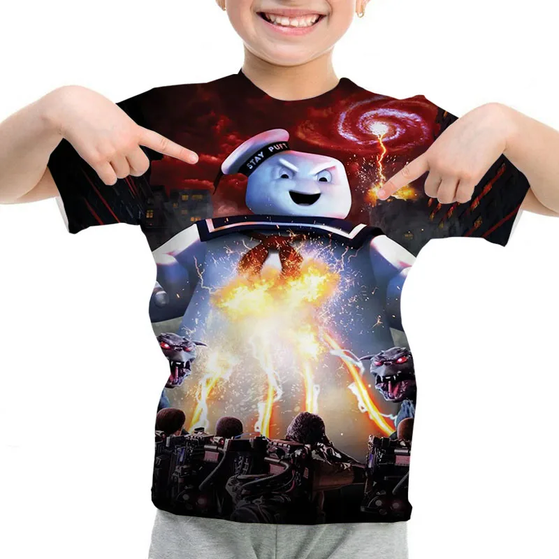 Cartoon Anime T-Shirt Ghostbusters Print Children's T-Shirts Summer Short Sleeve Boys Girls Tops Clothes Kids T Shirt 4-14 Years 6
