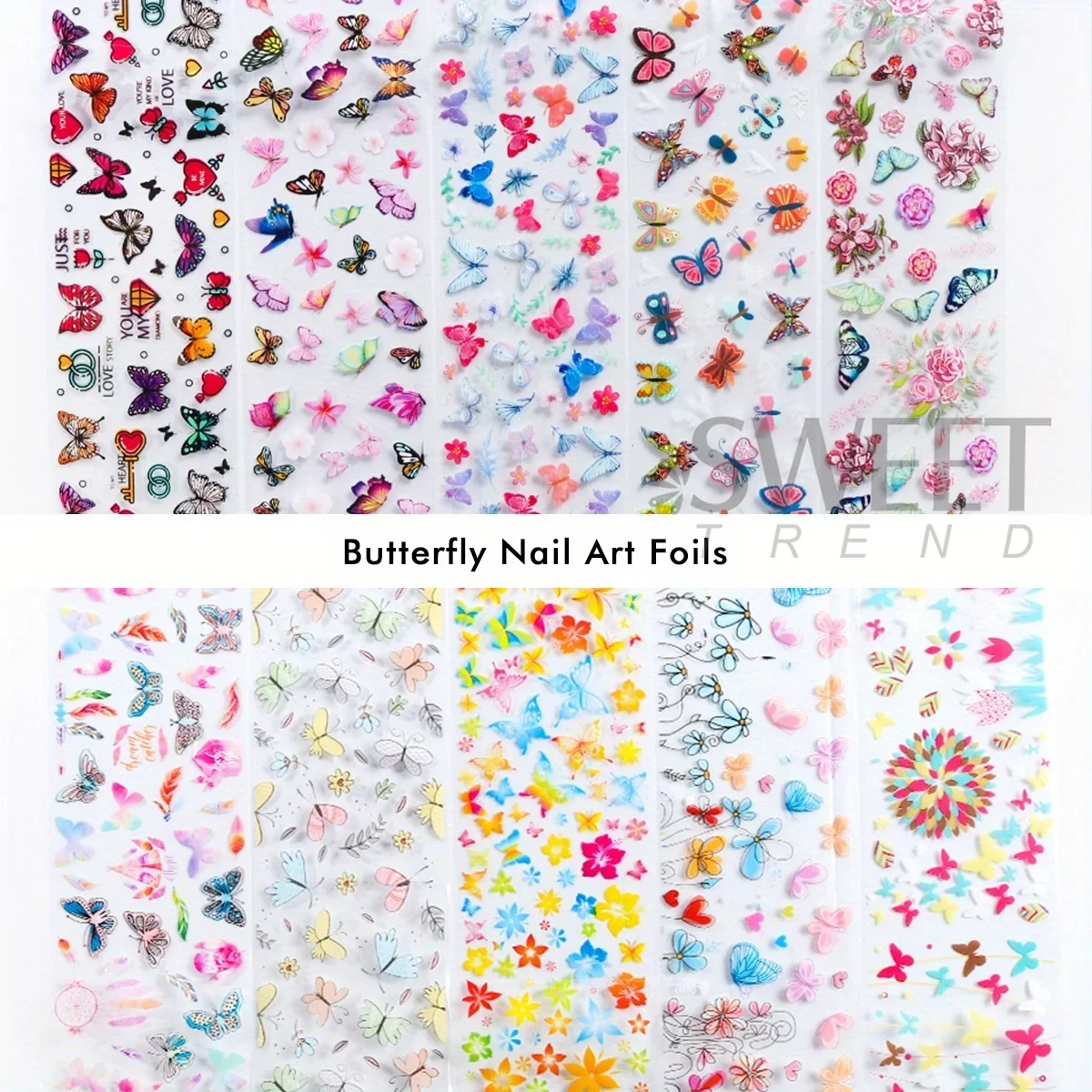 2 Pack Painting Rose Flower Nail Art Foil Butterfly Hibiscus Design Elegant Printing Sticker Elegant Lady Manicure Transfer Tips