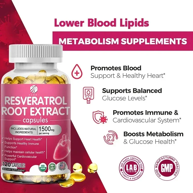 Resveratrol 1500mg Supplement-Antioxidant, Anti-Aging, Skin Radiance, Heart, Cardiovascular, Immune, Metabolism