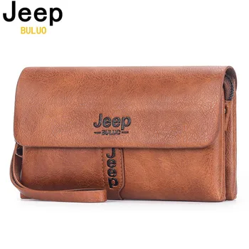 JEEP-BULUO 남성용 클러치 백, PU 가죽 동전 지갑, 롱 패션 비즈니스 스타일, 남성용 핸드백, 카드 가방, 소프트 키 백