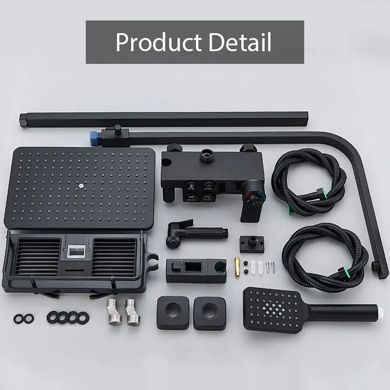 ULGKSD Thermostatic Shower Set Faucet For Full Bathroom Rainfall Mixer Tap LCD Digital Display 4 Ways Shower Systems shower head shower set
