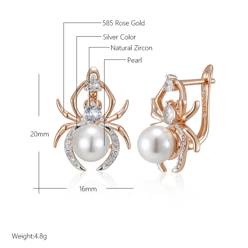 Orecchini Ragno In Argento 925 Con Perle – Gioielli Femminili Eleganti, Confezione Regalo, Dimensioni 14x14 Mm