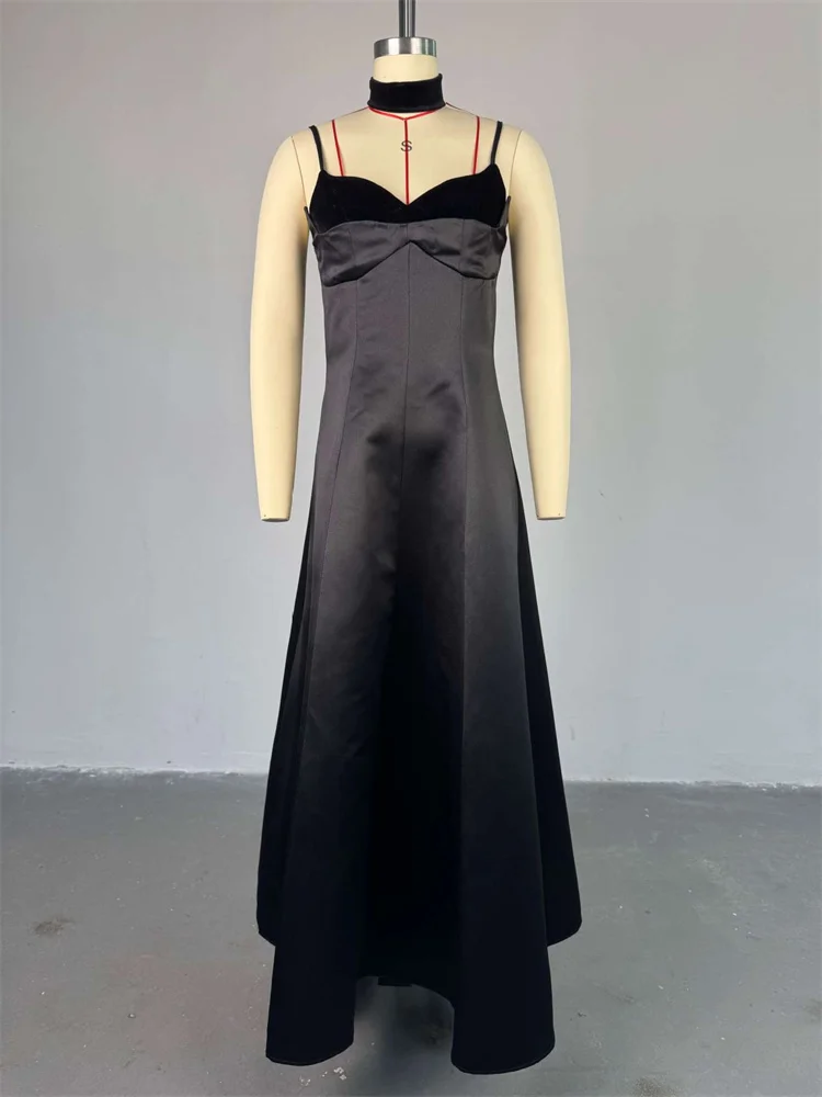 Wmstar Party Dresses Women Sexy Elegant V Neck Patchwork Sweet Slip Black Evening Dress Woman Wholesale Dropshipping New Style