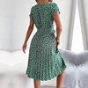 Gaun Berlipat Floral Wanita Gaun Midi Perban Ruched Lengan Pendek Leher-o Kasual Musim Panas Gaun Boho Chic A Line Pantai Wanita 4