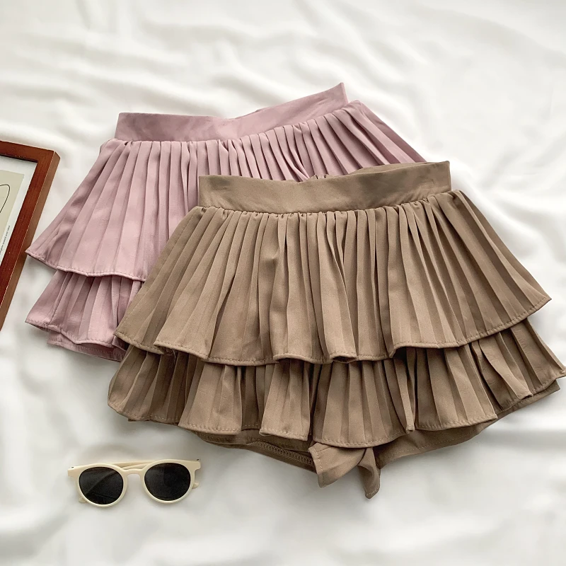 2023 Summer New Fashion Versatile Design Wide Leg Pants High Waist Slimming Pleated Cake Pantskirt Shorts for Women