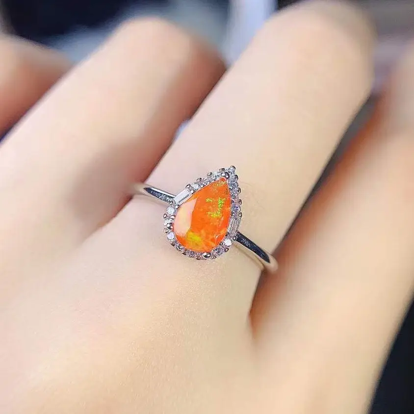 

Faceted Cut 5x7mm Orange Fire Opal Sterling Silver Ring Engagement Promise Rings