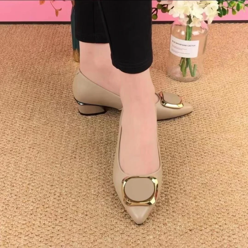 Pumps Women Shoes Chunky Heels Casual Slip on Lady Pointed Toe Square Heel Comfort Party Wedding Office Summer Women Pumps Shoes