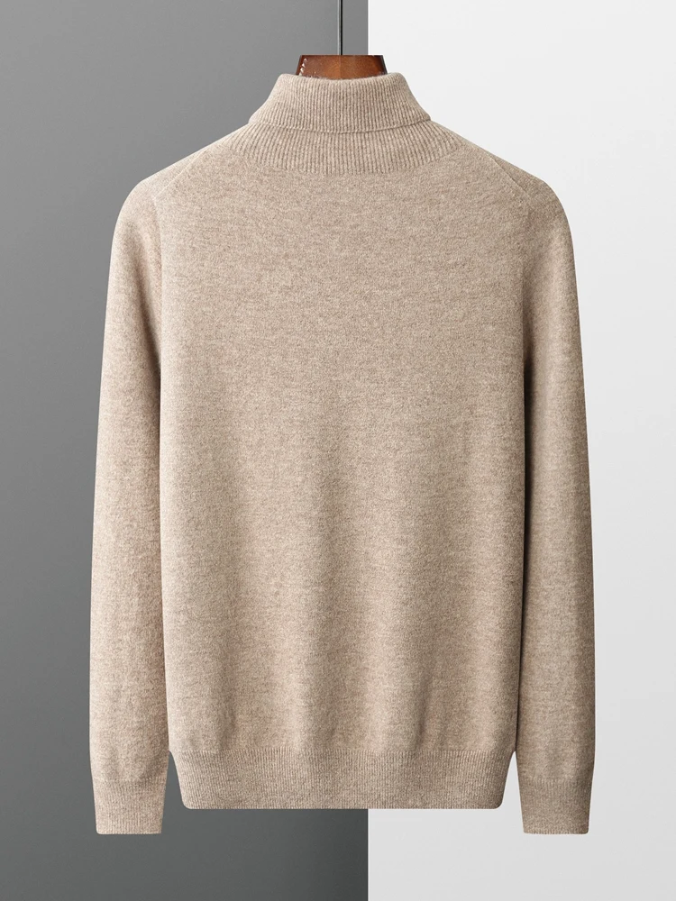 New Men's 100% Merino Wool Turtleneck Pullover Cashmere Sweater Thick Warm Jumpers Quality Soft Casual Smart Knitwear Basic Tops 3