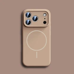 Vibrant Orange Magnetic Liquid Silicone Phone Case with Magsafe Charging Compatibility - iPhone 15 Plus (Desert Gold)