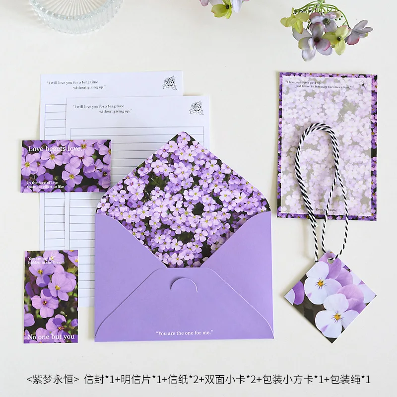 8pcs Envelopes Set with Letter Pads Romantic Flower Message Writing Paper Wedding Party Invitation Card Cover Letter Gift Wrap
