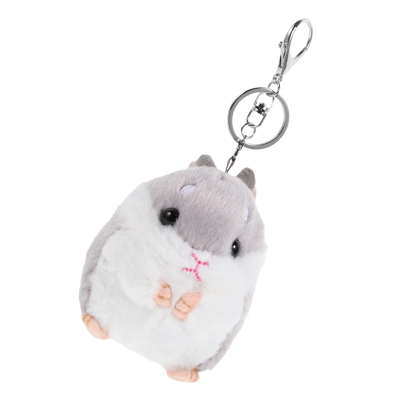 Kawaii Hamster Plush Cartoon Animal Small Hamster KeyChain Toy Key Chain Stuffed Toy(Grey)