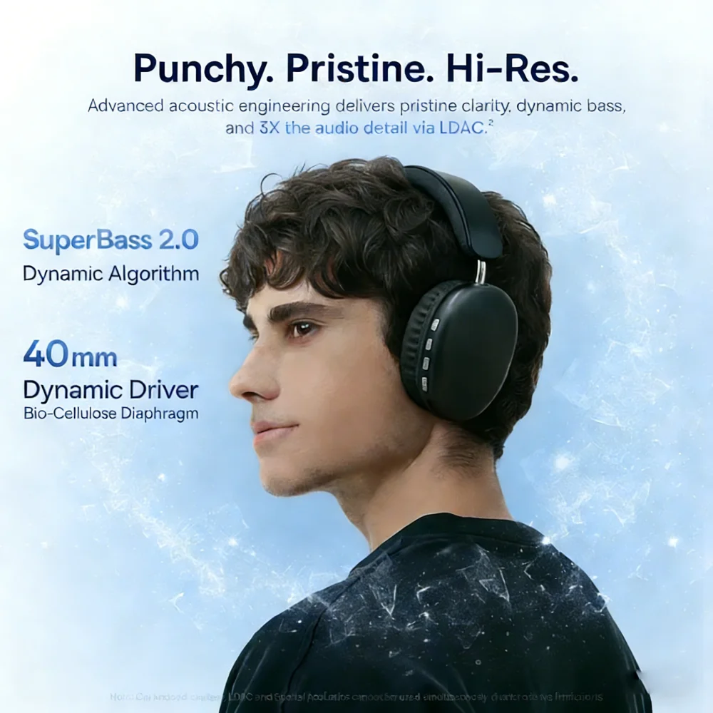 Cuffie Wireless con Cancellazione del Rumore, Audio Lossless USB-C Personalizzato, Cuffie Over-Ear con Suono HIFI, 24 Ore di Autonomia - Image 2
