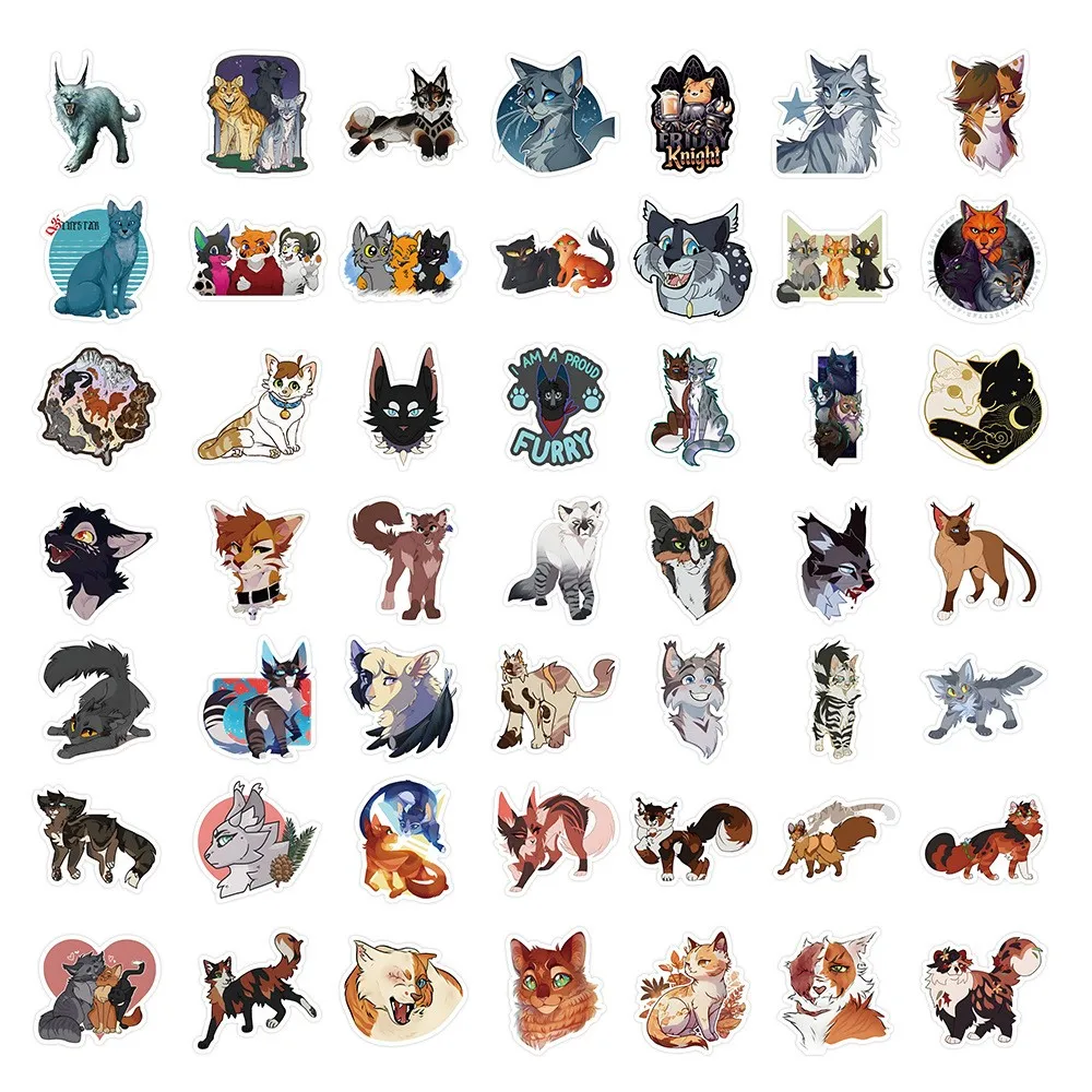 50PCS/Pack Warrior Cat Anime Cartoon Stickers DIY Diary Cute Aesthetic Cat Waterproof Stickers for Water Bottle Laptop Phone