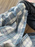 Mumaroho 2024 Women Autumn Winter Long Sleeve Blue Plaid Shirt Vintage Oversized Loose Fit Blouse For Woman - Image 3