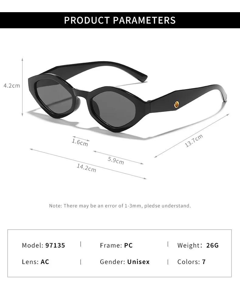 Modische Cat-Eye-Sonnenbrille Vintage Luxus-Markendesigner Schwarze Unregelmäßige Rhombus Damen-Sonnenbrille UV400-Schutz Gafas De Sol – Detail 7