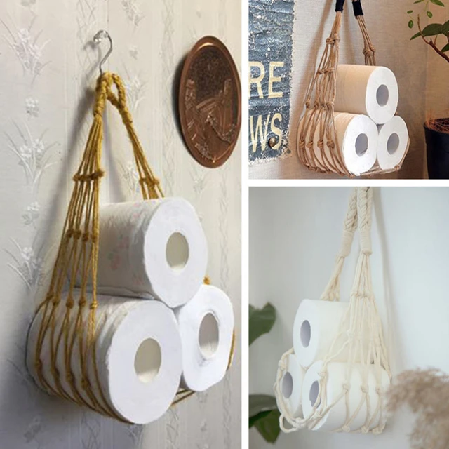 Freestanding Toilet Paper Holder with Storage,3 Rolls of Tissue Holder for  Bathroom,Handmade Woven Toilet Paper Roll Holder Stand,Rattan Sturdy Boho