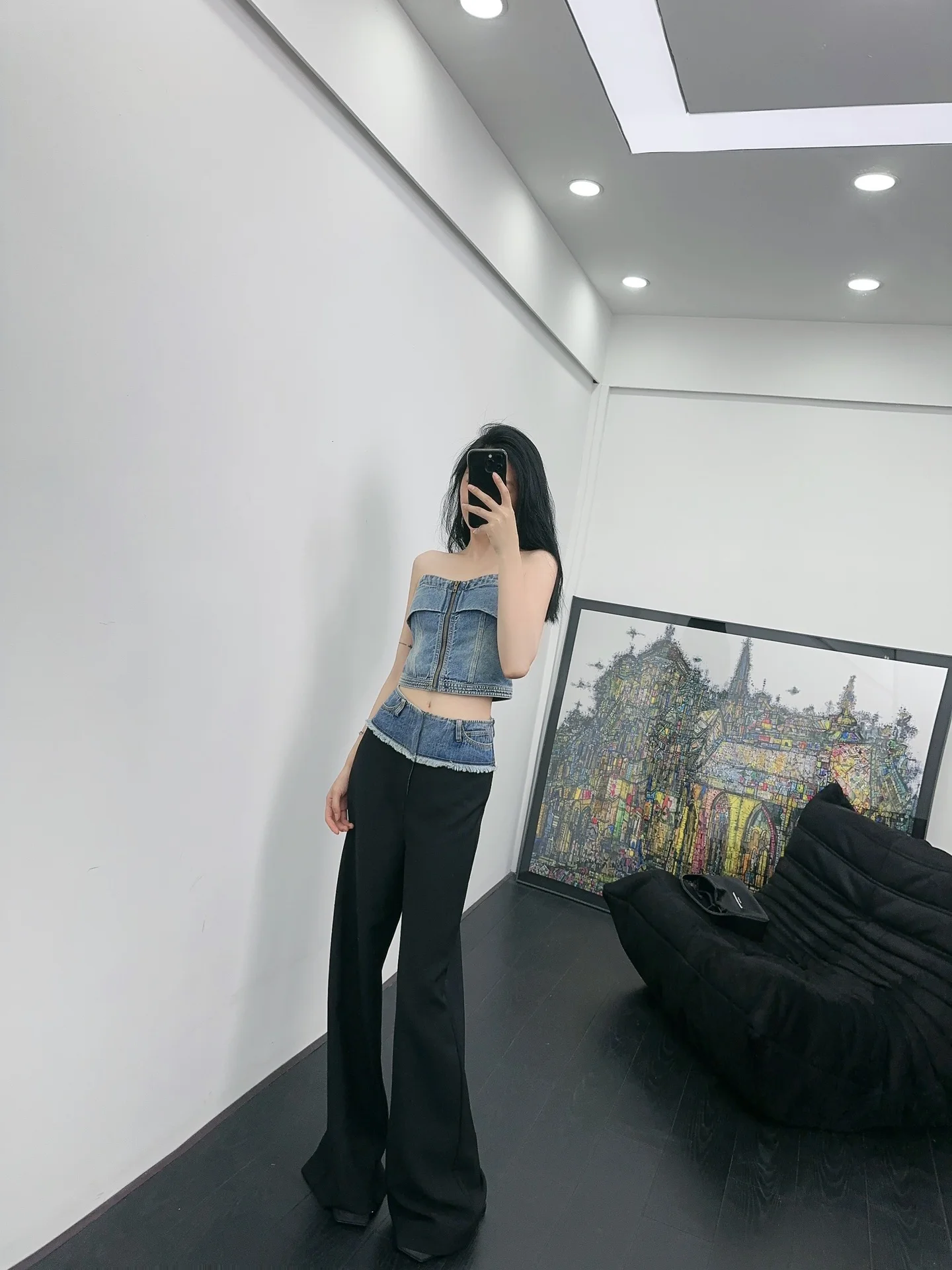 

2023 Spring/Summer Fashion New Women's Clothing Denim Stitching Trousers 0814