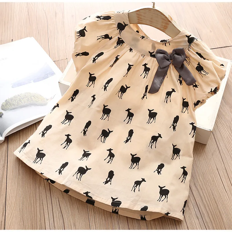 

2024 Summer Fashion New 3 4 5 6 8 10 Years Children Clothing Cute Tops Bowtie Short Sleeve Full Pattern Kids Girls Blouse Shirt